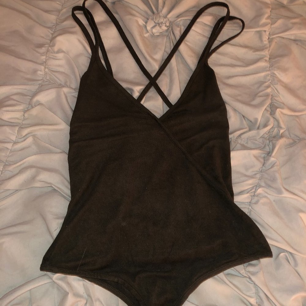 Wet Seal Green velvet criss crossed bodysuit